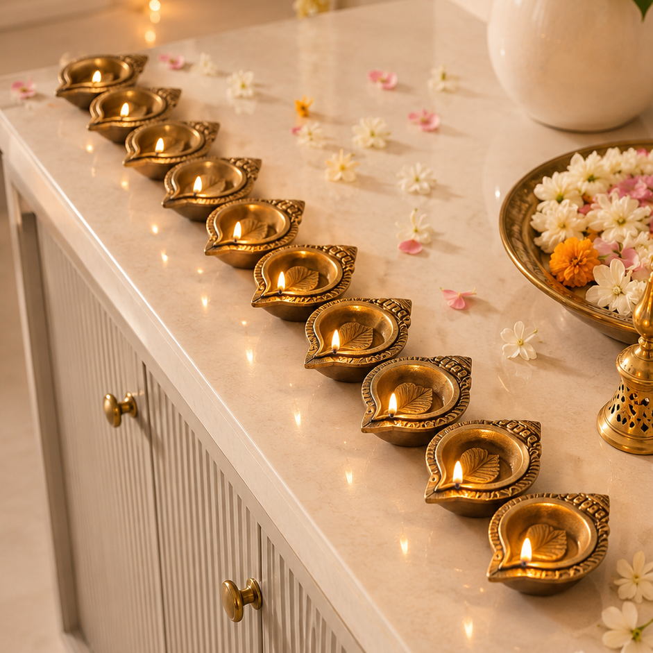 Shankh Brass Diya – Set of 4