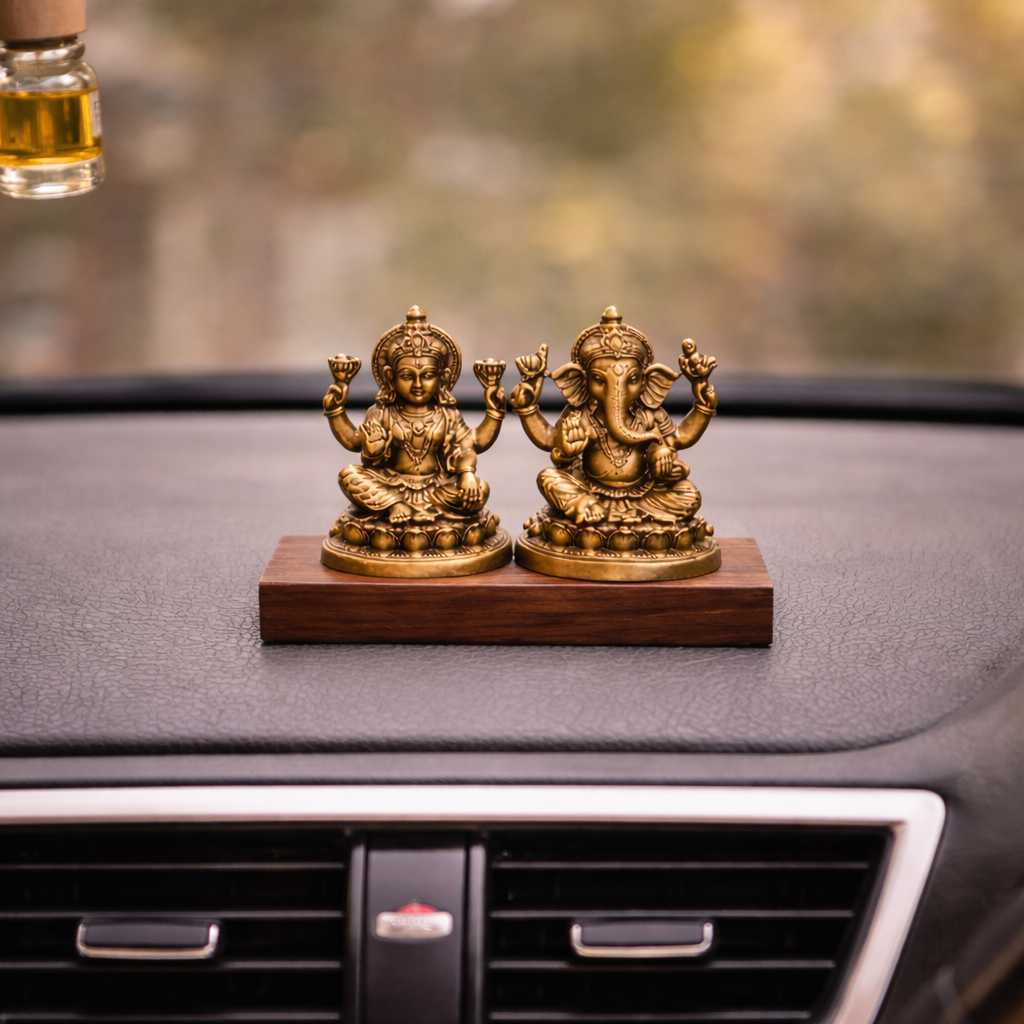 Lakshmi Ganesh Brass Idol Set in car | ORNA