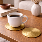 Hand-Hammered Classic Round Brass Coaster – Set of 2