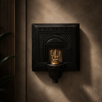 Arch Jharokha Solid Black Frame with Ganesha | Mango Wood & Brass