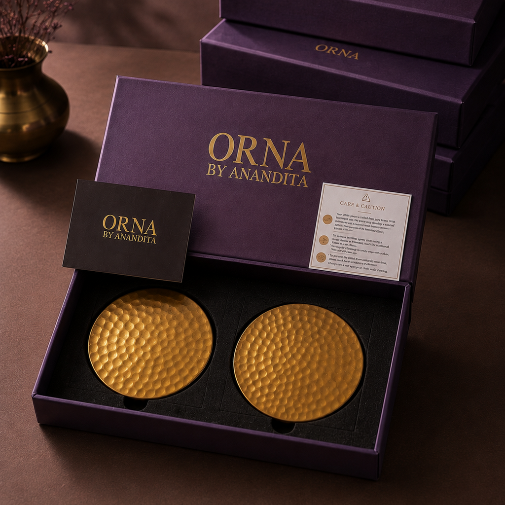 Hand-Hammered Classic Round Brass Coaster – Set of 4