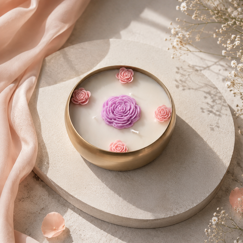 White Floral Urli Candle