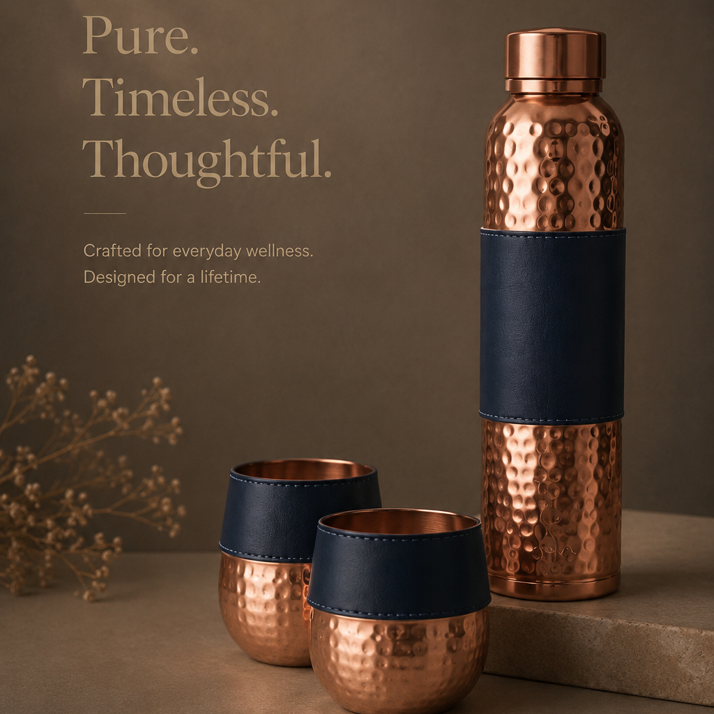 Copper Bottle Set | Hand-Hammered Pure Copper Bottle & Glasses