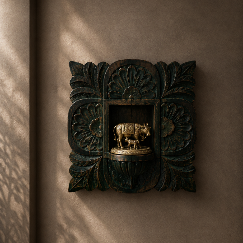 Ornate Green Frame paired with Kamdhenu Cow