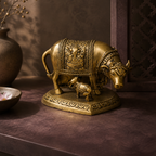 Kamdhenu Cow & Calf Idol | Pure Brass