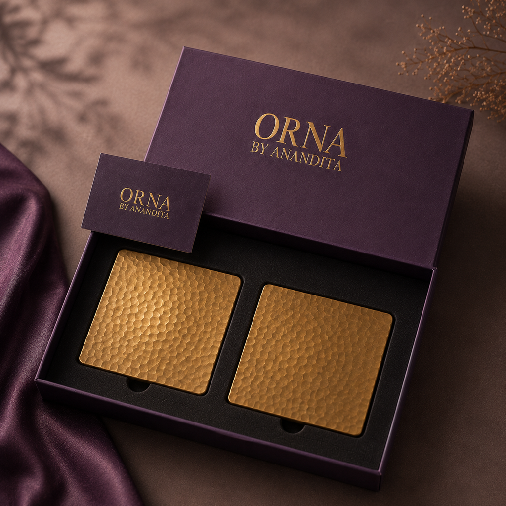 Hand-Hammered Square Brass Coaster – Set of 4