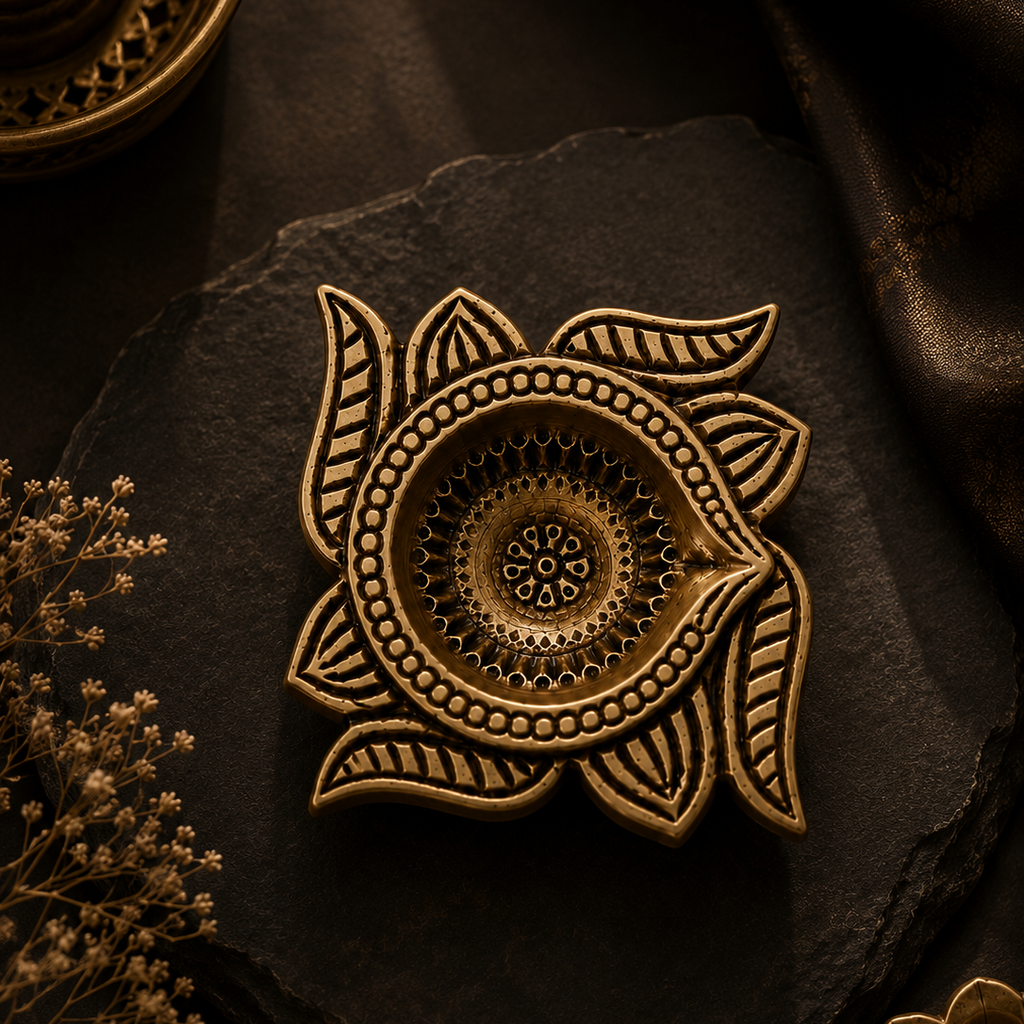 Swastik Shaped Brass Diya – Set of 2
