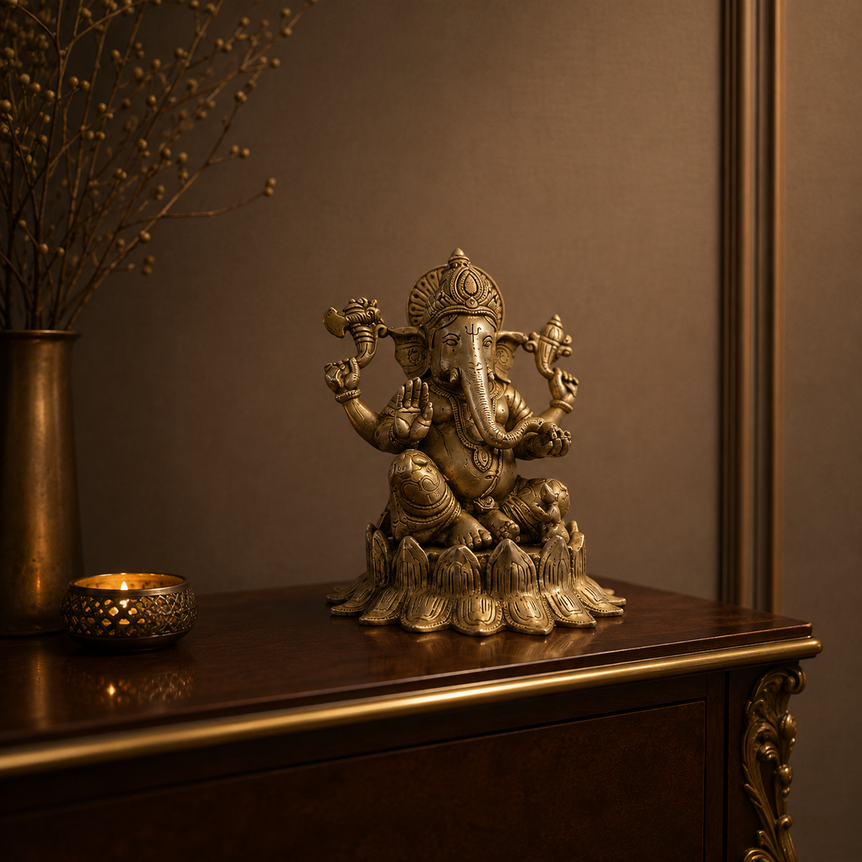 Ganesha on Lotus Singhasan | Pure Brass