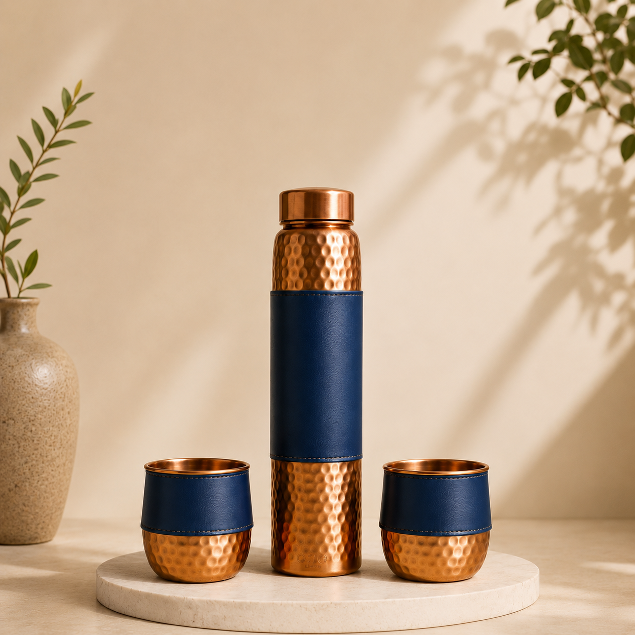 Copper Bottle Set | Hand-Hammered Pure Copper Bottle & Glasses