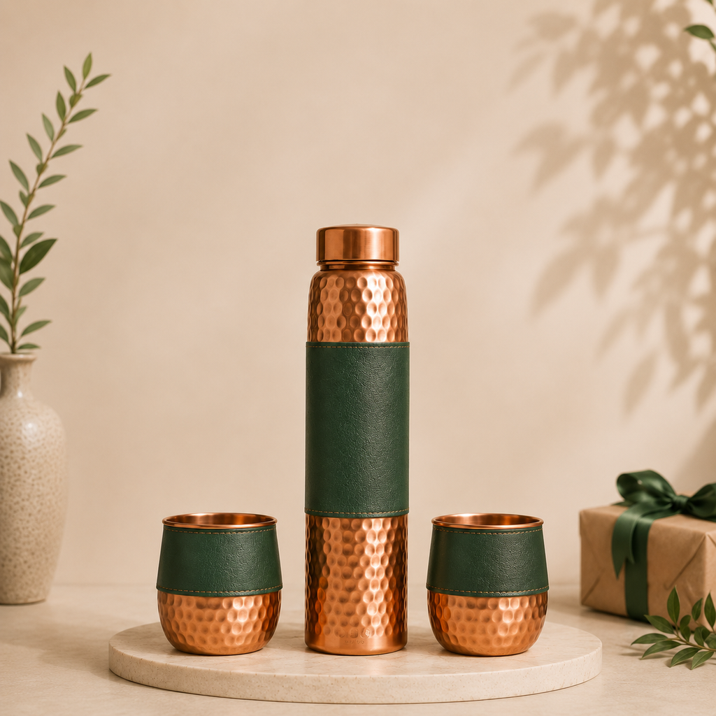 Copper Bottle Set | Hand-Hammered Pure Copper Bottle & Glasses