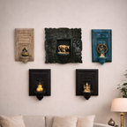 Groove Top Temple Jharokha | Distressed White Frame with Shankh | Mango Wood & Brass