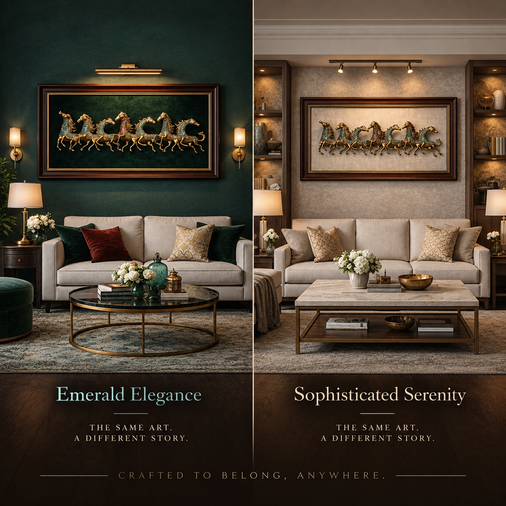 Seven Horses | Pure Brass Custom-Framed Wall Art