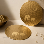 Hand-Hammered Elephant Design Round Brass Coaster – Set of 4