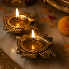 Swastik Shaped Brass Diya – Set of 2