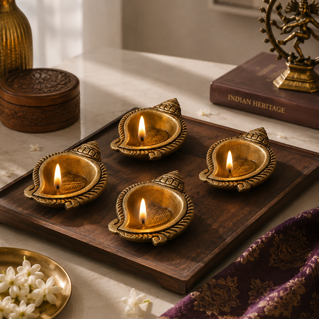 Shankh Brass Diya – Set of 4