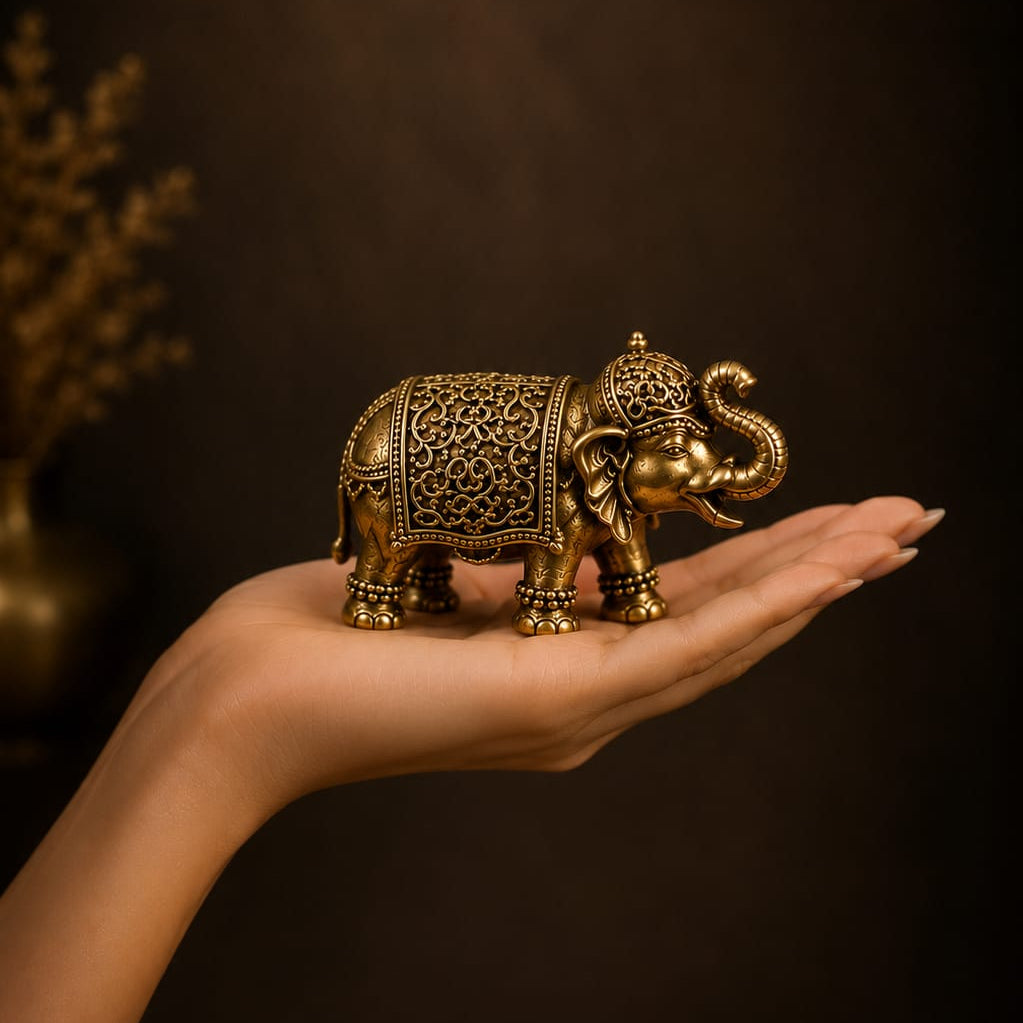 Brass Elephant Figurine | Intricate Machine Design | ORNA