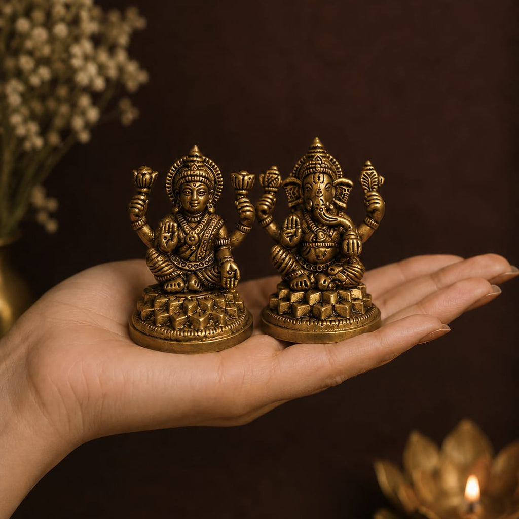 Lakshmi Ganesh Brass Idol Set | Pure Brass | ORNA